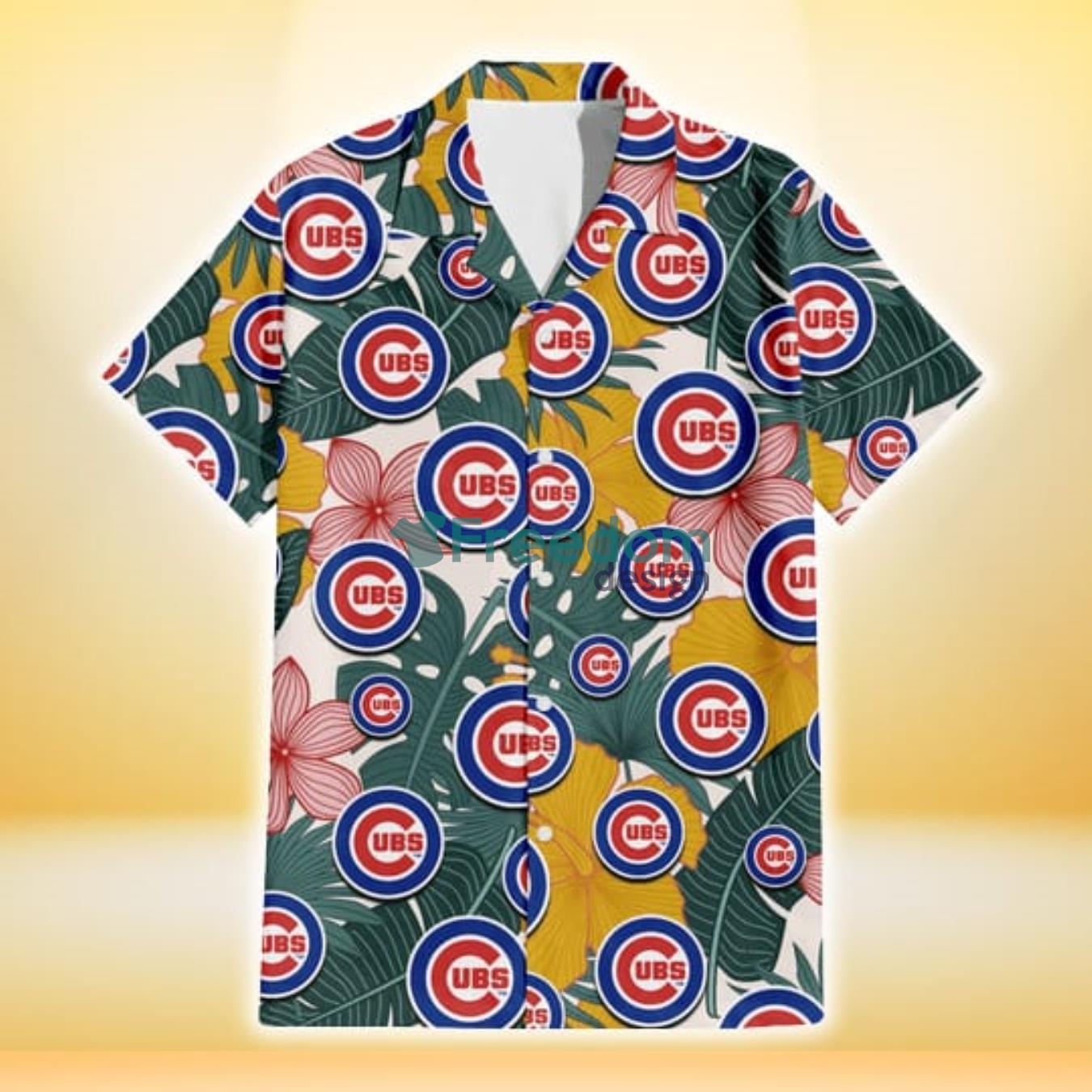 Chicago-Cubs-Yellow-Hibiscus-Green-Banana-Leaf-Pink-Porcelain-Flower-3D-Hawaiian-Shirt-Gift-For-Fans-1