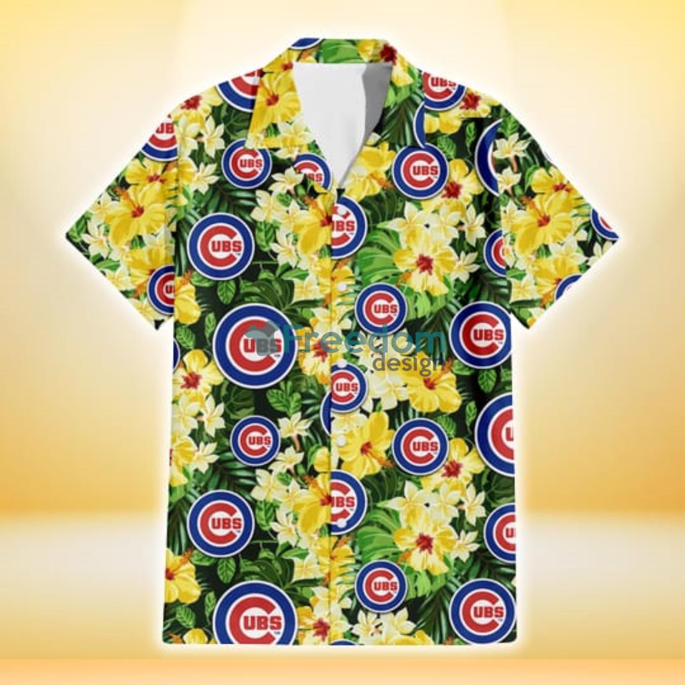 Chicago-Cubs-Yellow-Hibiscus-Tropical-Green-Leaf-Black-Background-3D-Hawaiian-Shirt-Gift-For-Fans-1