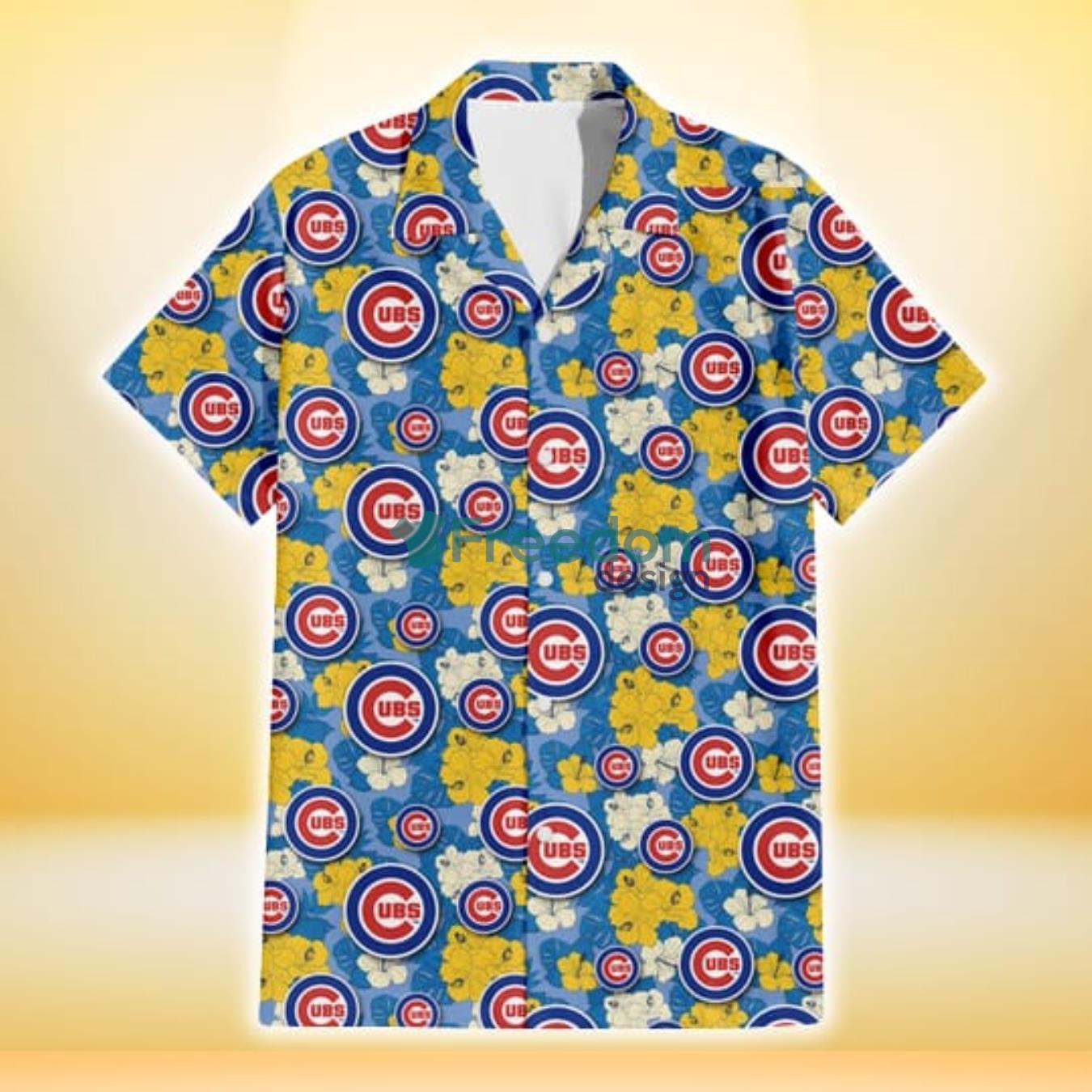 Chicago-Cubs-Yellow-White-Hibiscus-Powder-Blue-Background-3D-Hawaiian-Shirt-Gift-For-Fans-1