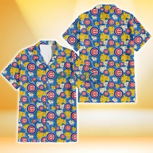 Chicago Cubs Yellow White Hibiscus Powder Blue Background 3D Hawaiian Shirt Gift For Fans