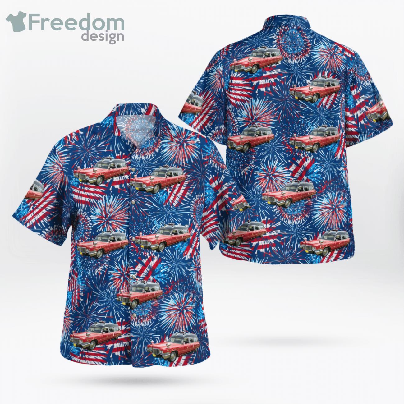 Chicago Fire Department 1970 Cadillac Ambulance 4Th Of July Hawaiian Shirt Chicago Fire Department 1970 Cadillac Ambulance 4Th Of July Hawaiian Shirt