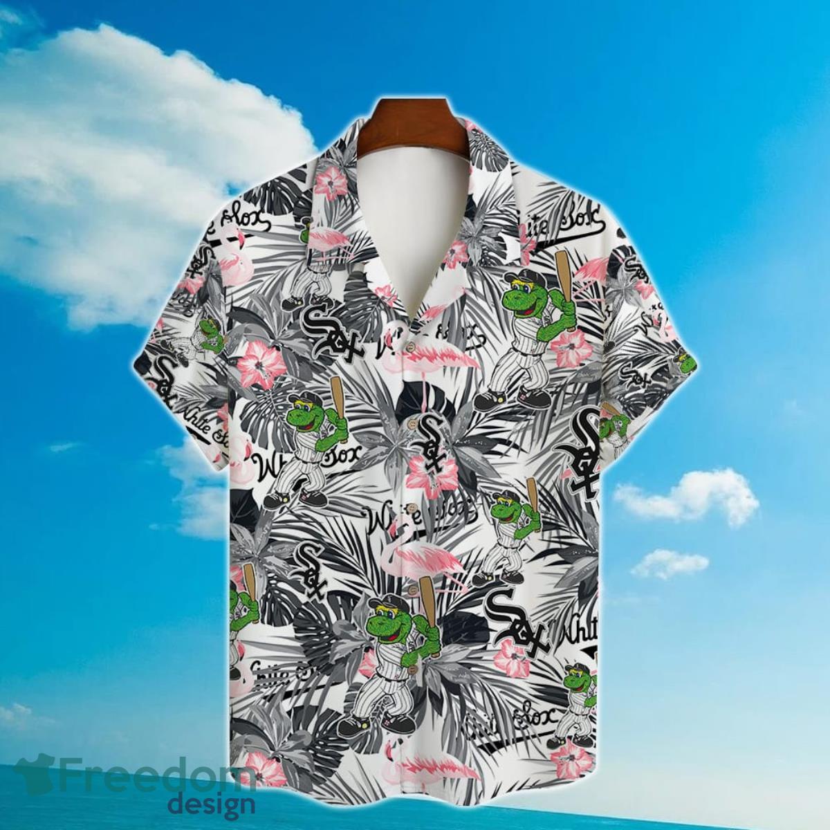 Chicago-White-Sox-Major-League-Baseball-Mascot-And-Hibiscus-Pattern-3D-Print-Hawaiian-Shirt-1