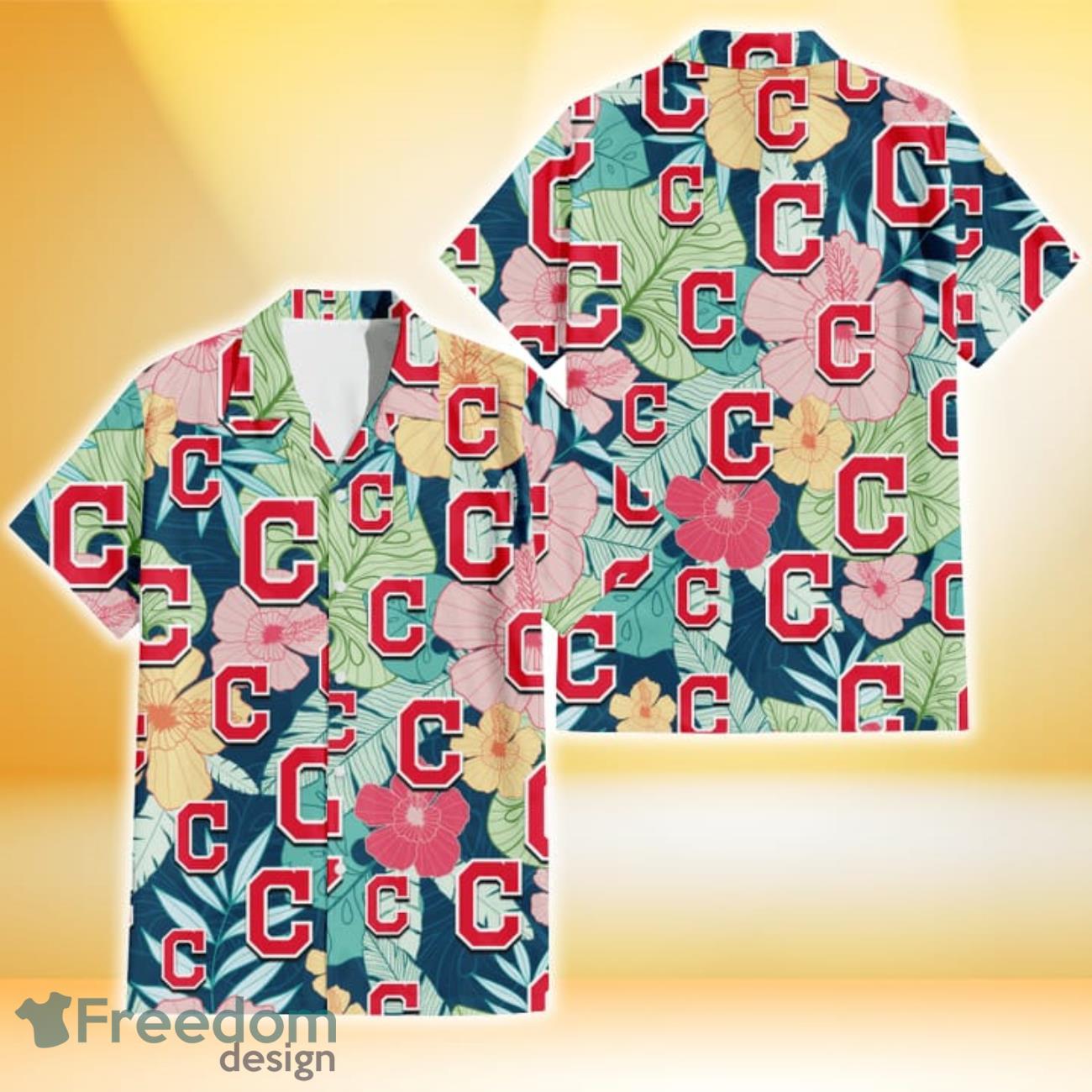 Cleveland Indians Colorful Sketch Hibiscus Dark Green Background 3D Hawaiian Shirt Gift For Fans Cleveland Indians Colorful Sketch Hibiscus Dark Green Background 3D Hawaiian Shirt Gift For Fans