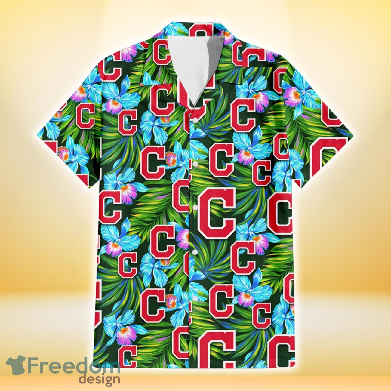 Cleveland-Indians-Electro-Color-Hibiscus-Black-Background-3D-Hawaiian-Shirt-Gift-For-Fans-1