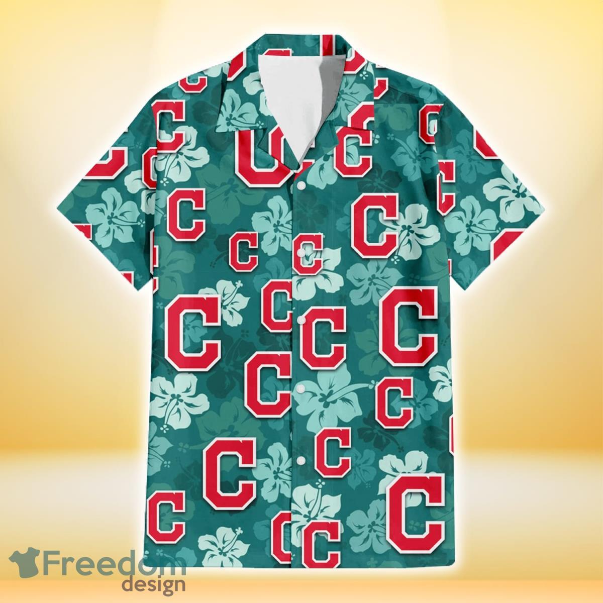 Cleveland-Indians-Light-Sea-Green-Hibiscus-Green-Background-3D-Hawaiian-Shirt-Gift-For-Fans-1