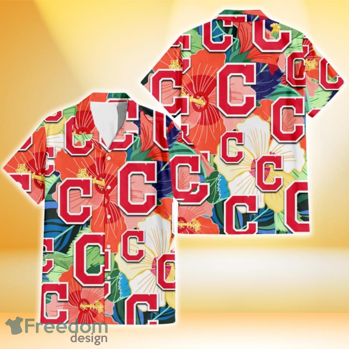 Cleveland Indians Orange White Tropical Hibiscus Green Leaf 3D Hawaiian Shirt Gift For Fans Cleveland Indians Orange White Tropical Hibiscus Green Leaf 3D Hawaiian Shirt Gift For Fans