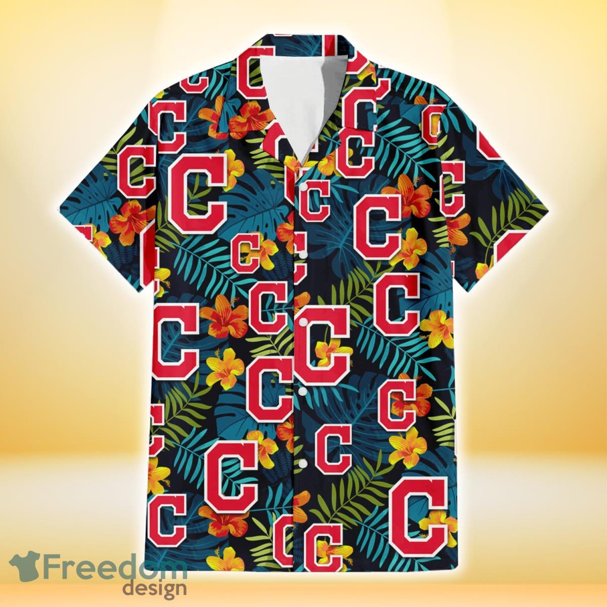 Cleveland-Indians-Orange-Yellow-Green-Leaf-Black-Background-3D-Hawaiian-Shirt-Gift-For-Fans-1