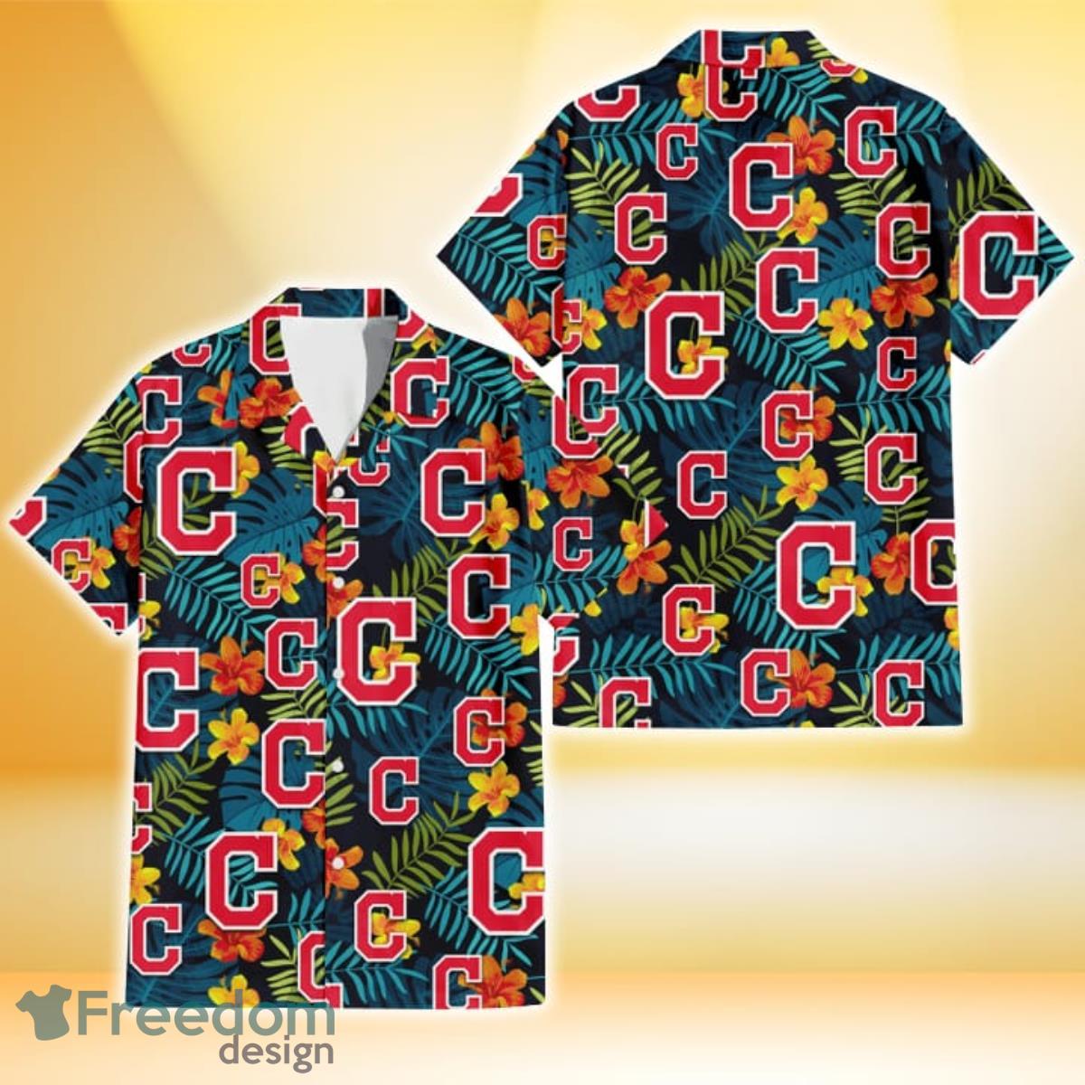 Cleveland Indians Orange Yellow Green Leaf Black Background 3D Hawaiian Shirt Gift For Fans Cleveland Indians Orange Yellow Green Leaf Black Background 3D Hawaiian Shirt Gift For Fans
