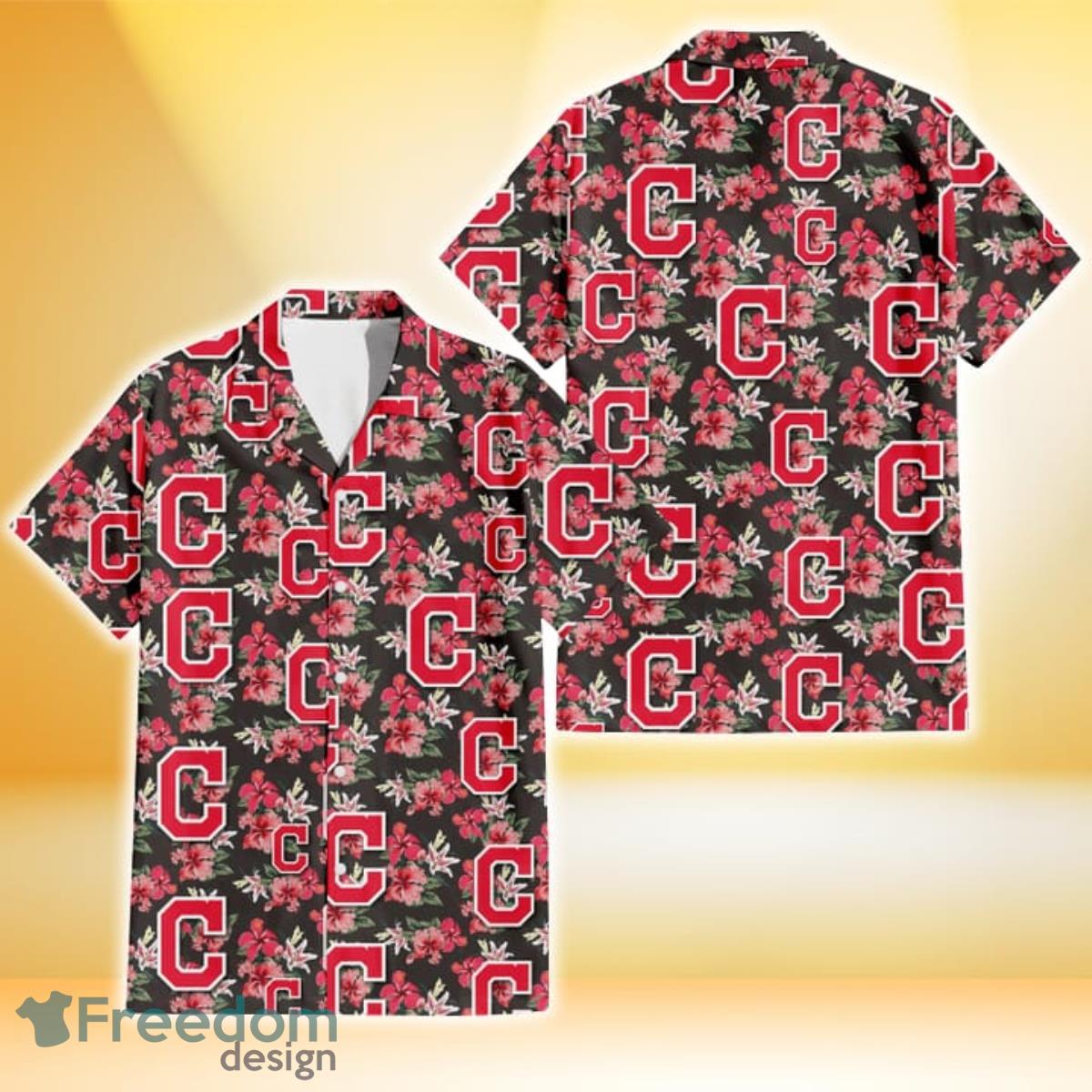 Cleveland Indians Pink Hibiscus Orchid Brown Background 3D Hawaiian Shirt Gift For Fans Cleveland Indians Pink Hibiscus Orchid Brown Background 3D Hawaiian Shirt Gift For Fans