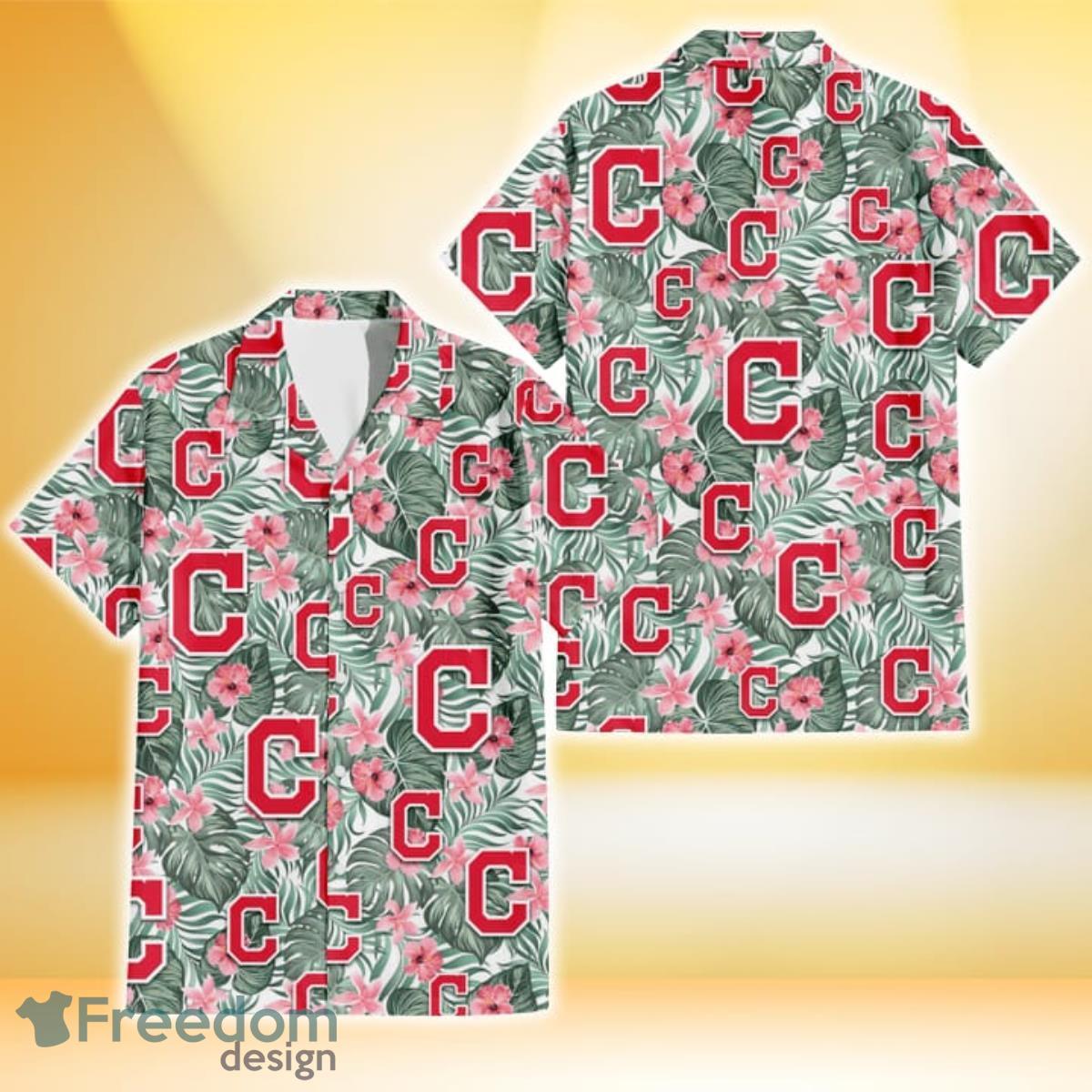 Cleveland Indians Pink Hibiscus Porcelain Flower Tropical Leaf White Background 3D Hawaiian Shirt Gift For Fans Cleveland Indians Pink Hibiscus Porcelain Flower Tropical Leaf White Background 3D Hawaiian Shirt Gift For Fans