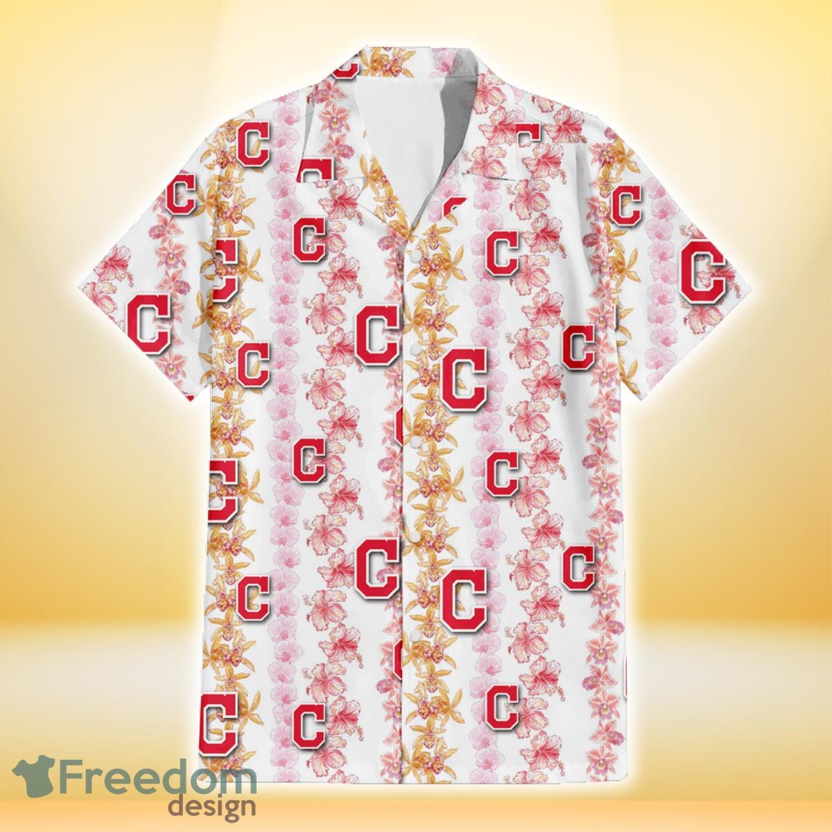 Cleveland-Indians-Pink-Hibiscus-Yellow-Pink-Orchid-White-Background-3D-Hawaiian-Shirt-Gift-For-Fans-1