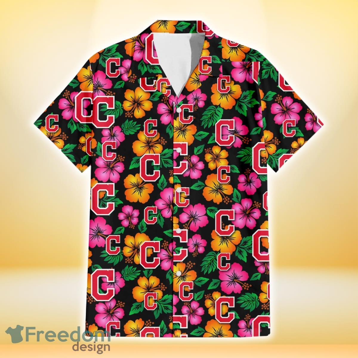 Cleveland Indians Pink Orange Black Background 3D Hawaiian Shirt Gift For Fans