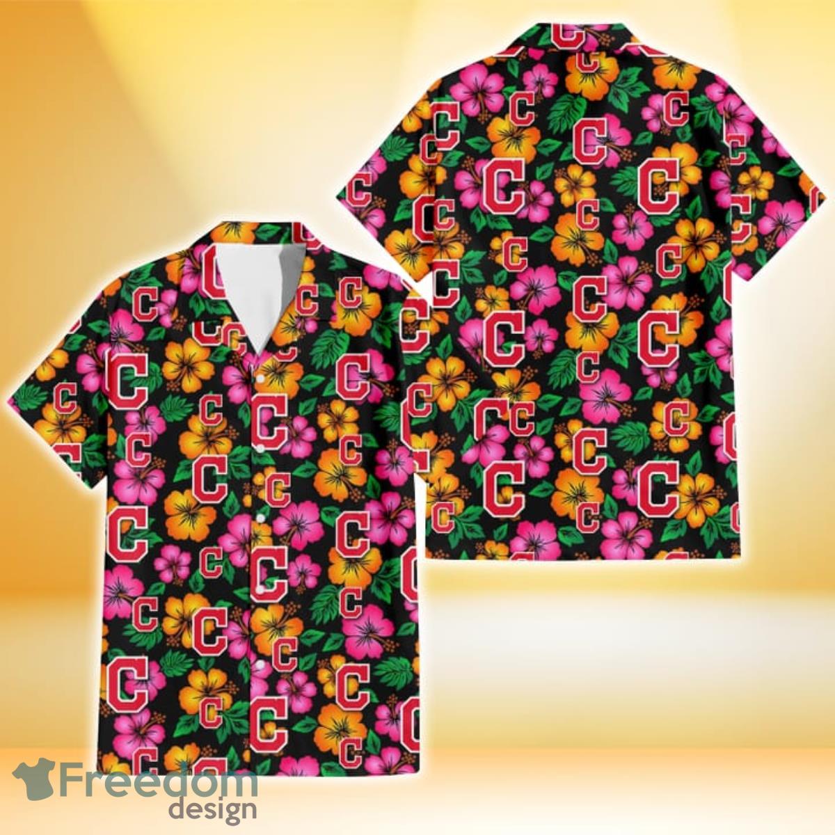 Cleveland Indians Pink Orange Black Background 3D Hawaiian Shirt Gift For Fans Cleveland Indians Pink Orange Black Background 3D Hawaiian Shirt Gift For Fans