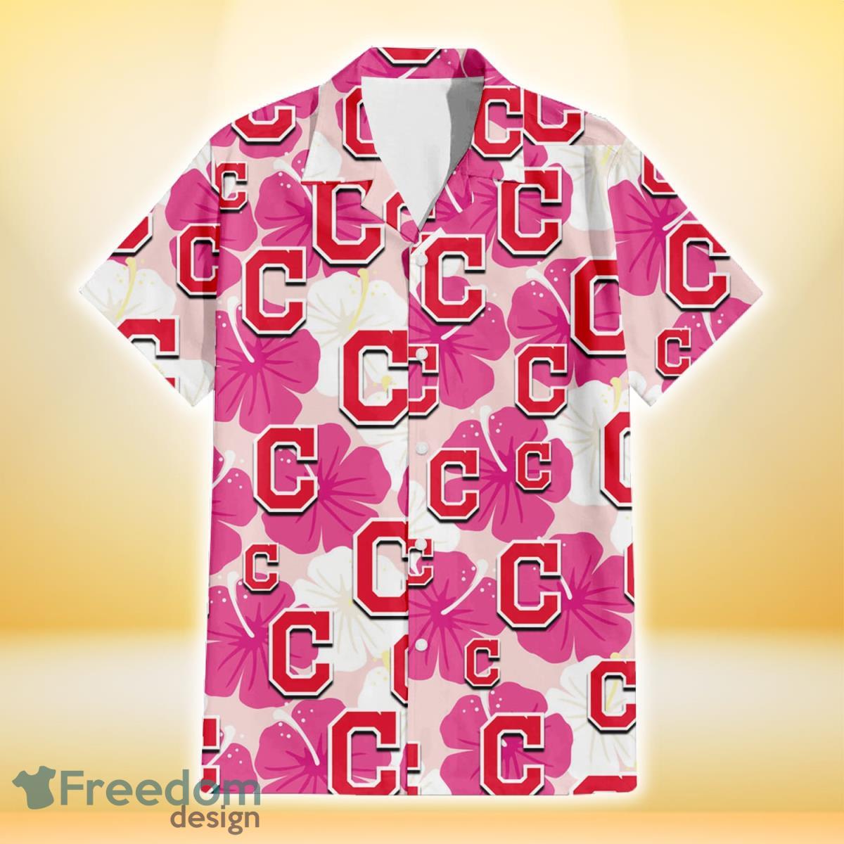 Cleveland-Indians-Pink-White-Hibiscus-Misty-Rose-Background-3D-Hawaiian-Shirt-Gift-For-Fans-1