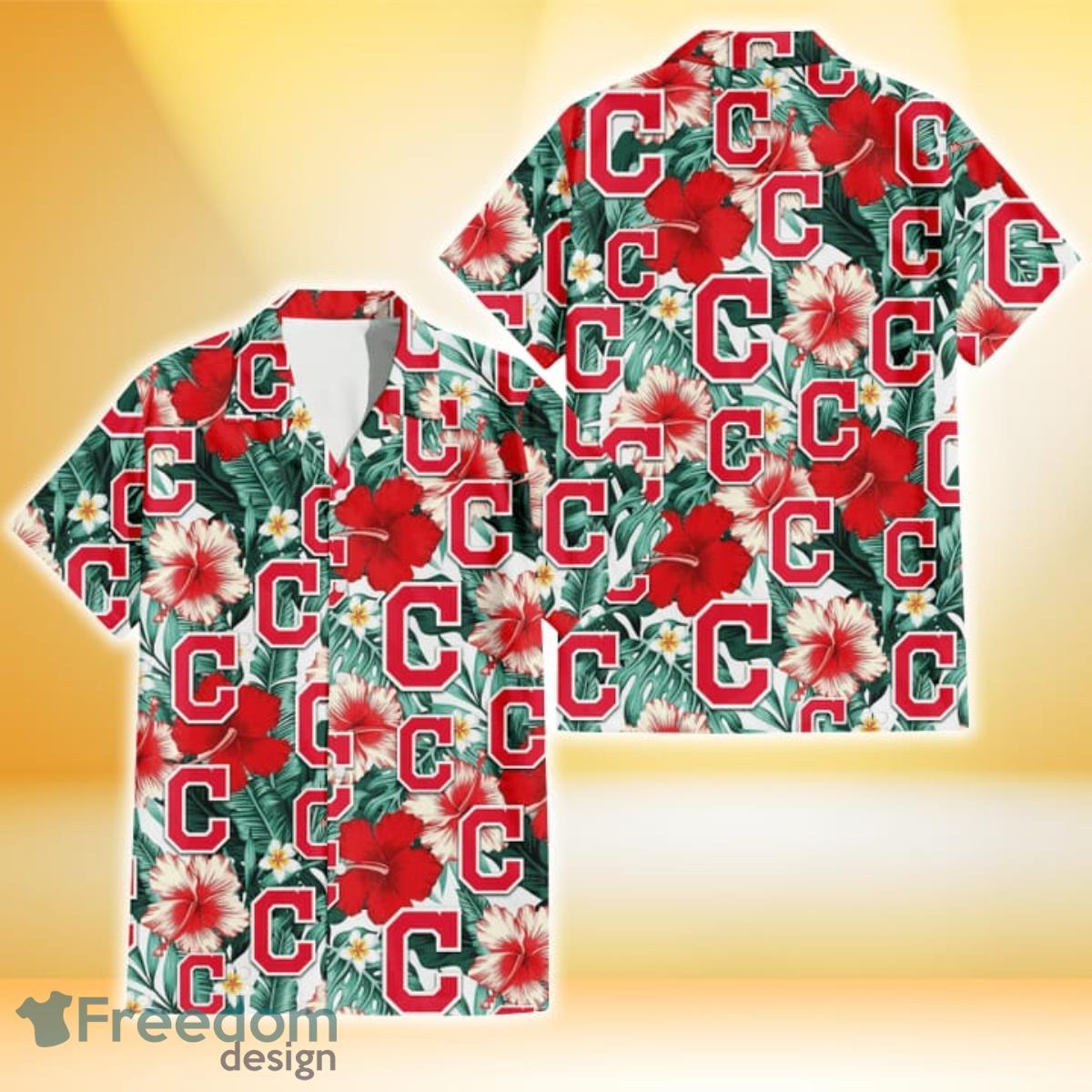 Cleveland Indians Red Coral Hibiscus White Porcelain Flower Banana Leaf 3D Hawaiian Shirt Gift For Fans Cleveland Indians Red Coral Hibiscus White Porcelain Flower Banana Leaf 3D Hawaiian Shirt Gift For Fans