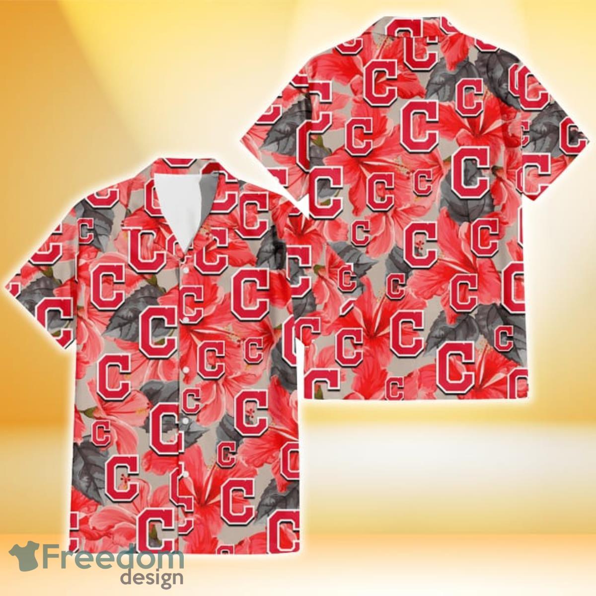 Cleveland Indians Red Hibiscus Gray Leaf Gainsboro Background 3D Hawaiian Shirt Gift For Fans Cleveland Indians Red Hibiscus Gray Leaf Gainsboro Background 3D Hawaiian Shirt Gift For Fans
