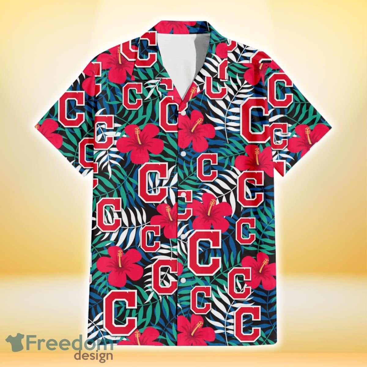 Cleveland-Indians-Red-Hibiscus-Green-Blue-White-Leaf-Black-Background-3D-Hawaiian-Shirt-Gift-For-Fans-1