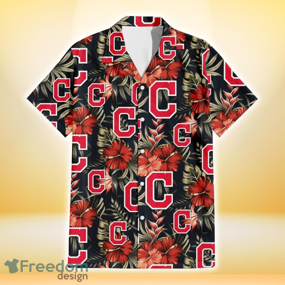 Cleveland-Indians-Red-Hibiscus-Green-Leaf-Dark-Background-3D-Hawaiian-Shirt-Gift-For-Fans-1