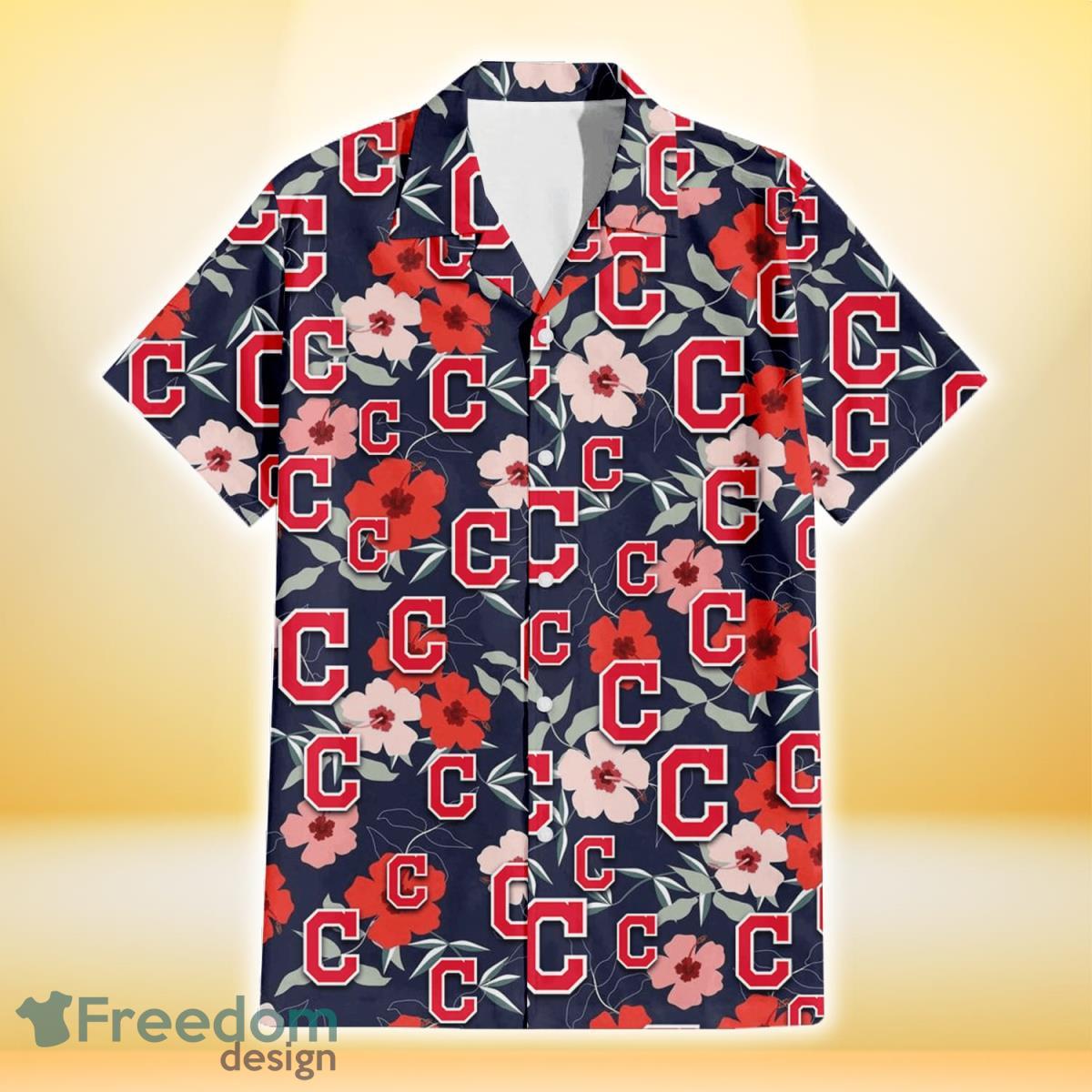 Cleveland-Indians-Red-Pink-White-Hibiscus-Black-Background-3D-Hawaiian-Shirt-Gift-For-Fans-1