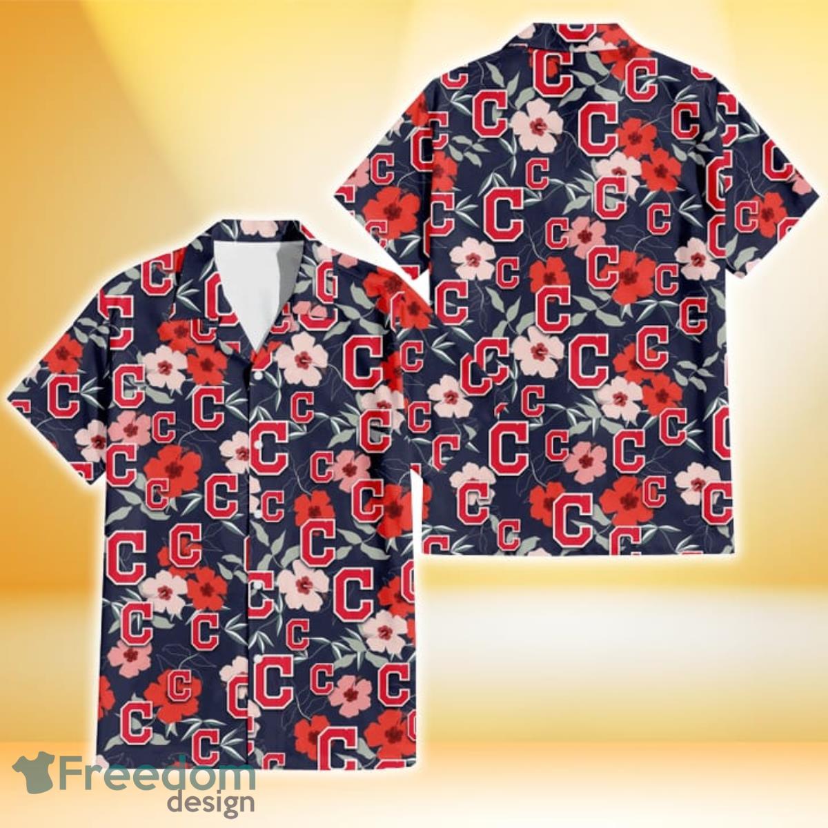 Cleveland Indians Red Pink White Hibiscus Black Background 3D Hawaiian Shirt Gift For Fans Cleveland Indians Red Pink White Hibiscus Black Background 3D Hawaiian Shirt Gift For Fans