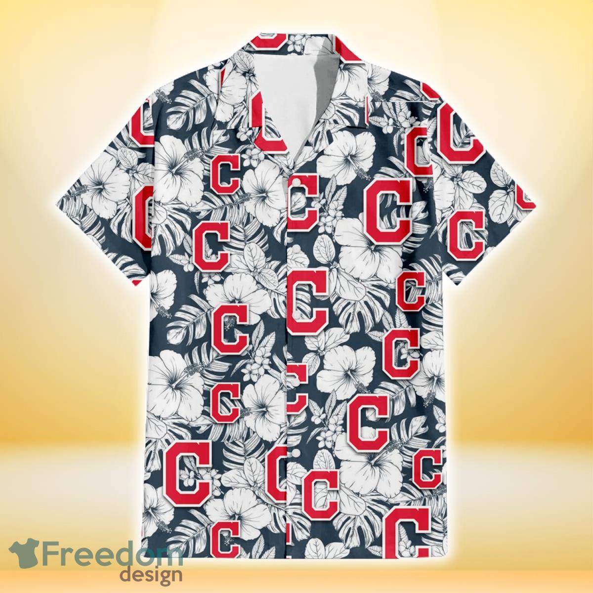 Cleveland-Indians-Sketch-Hibiscus-Leaf-Dark-Gray-Background-3D-Hawaiian-Shirt-Gift-For-Fans-1