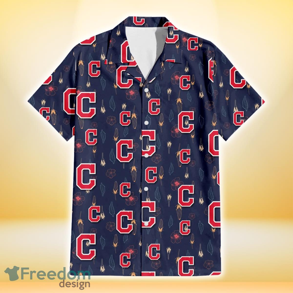 Cleveland-Indians-Small-Hibiscus-Buds-Navy-Background-3D-Hawaiian-Shirt-Gift-For-Fans-1