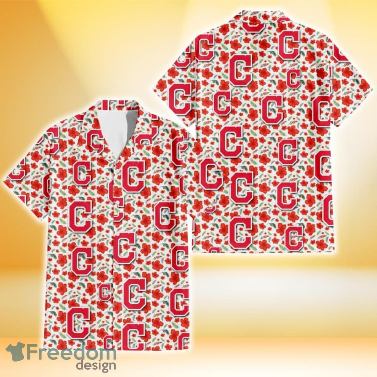 Cleveland Indians Tiny Red Hibiscus Green Leaf White Cube Background 3D Hawaiian Shirt Gift For Fans Cleveland Indians Tiny Red Hibiscus Green Leaf White Cube Background 3D Hawaiian Shirt Gift For Fans