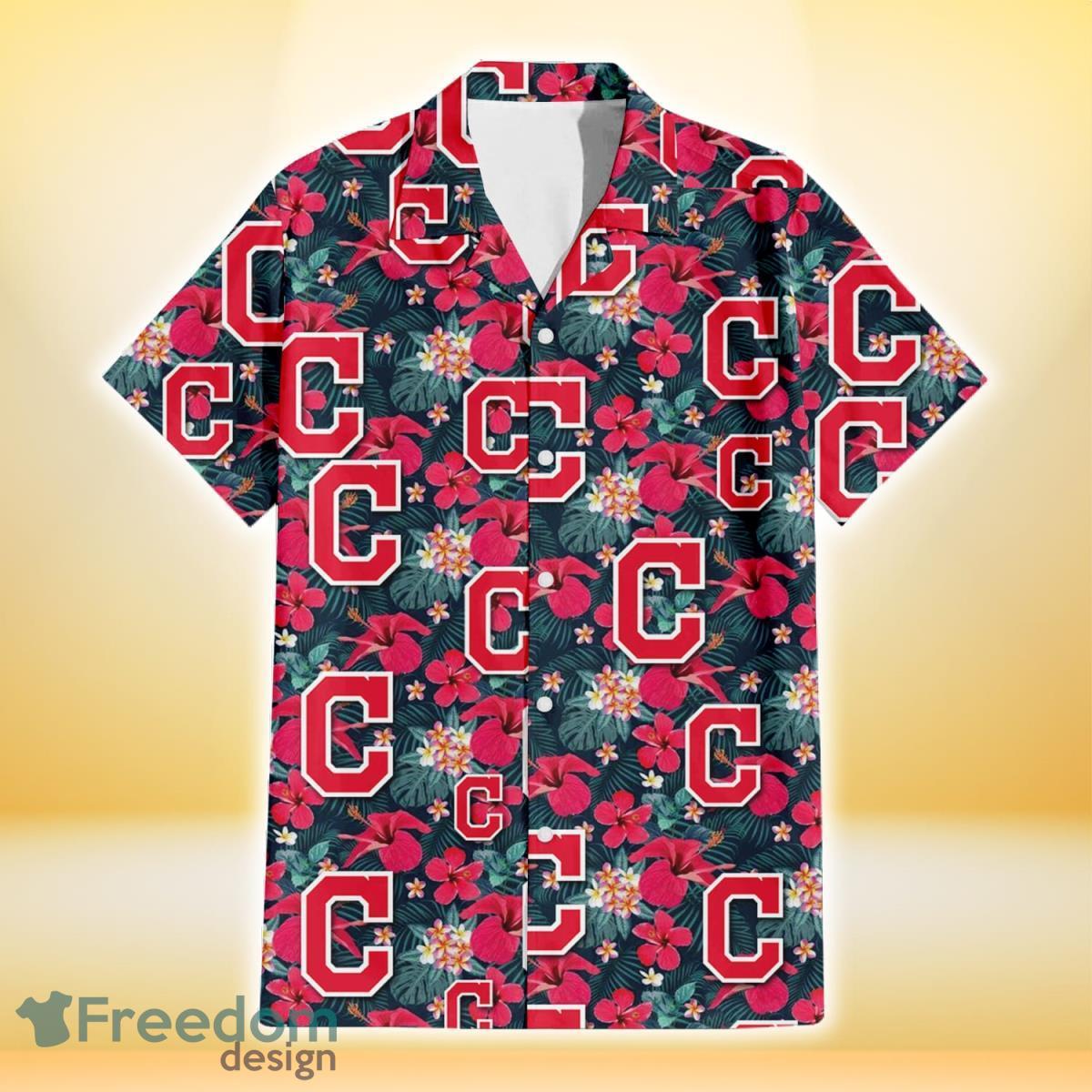 Cleveland-Indians-Tiny-Red-Hibiscus-White-Porcelain-Flower-Black-Background-3D-Hawaiian-Shirt-Gift-For-Fans-1