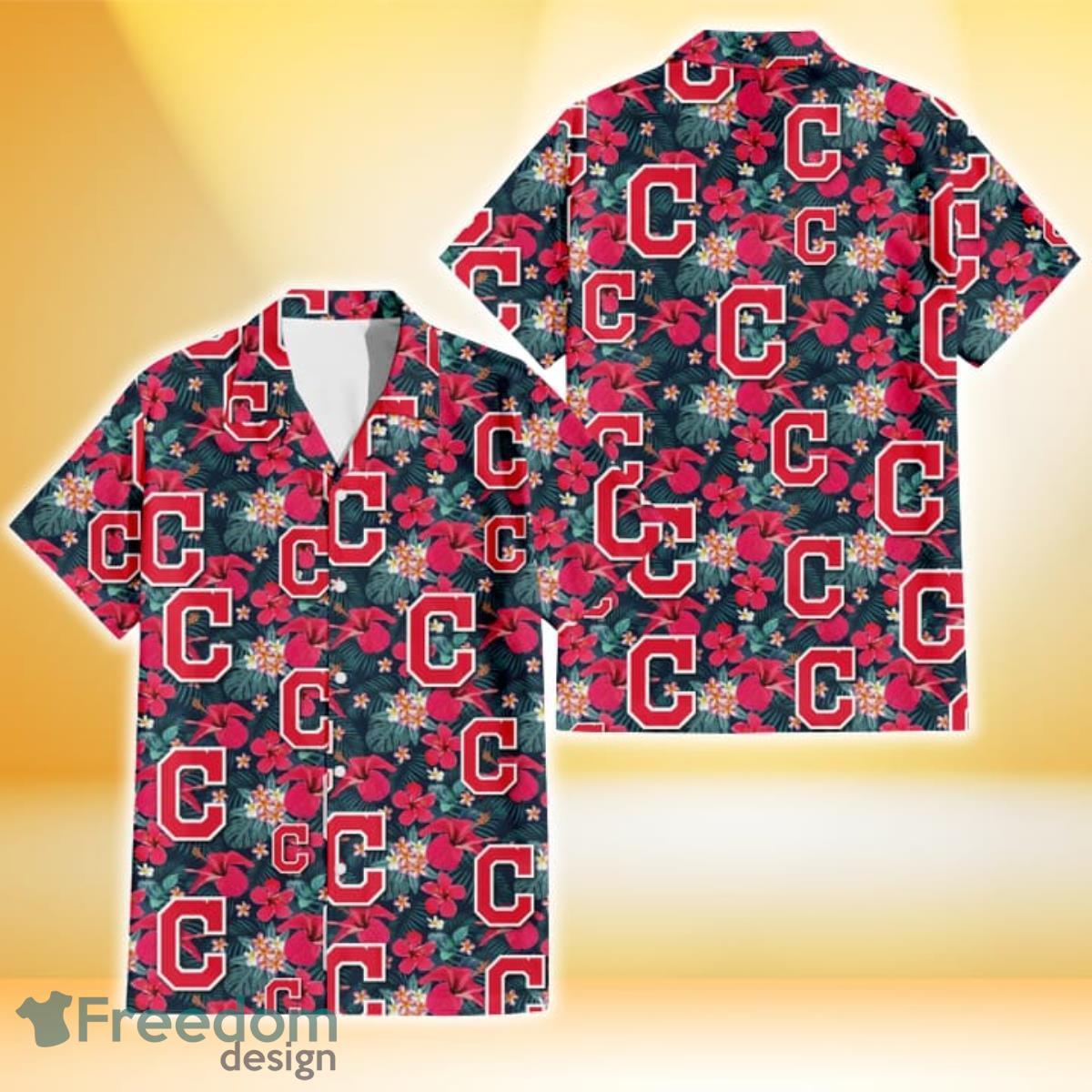Cleveland Indians Tiny Red Hibiscus White Porcelain Flower Black Background 3D Hawaiian Shirt Gift For Fans Cleveland Indians Tiny Red Hibiscus White Porcelain Flower Black Background 3D Hawaiian Shirt Gift For Fans