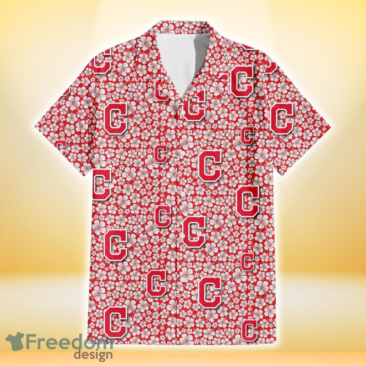 Cleveland-Indians-Tiny-White-Hibiscus-Pattern-Red-Background-3D-Hawaiian-Shirt-Gift-For-Fans-1