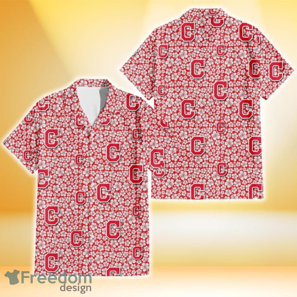 Cleveland Indians Tiny White Hibiscus Pattern Red Background 3D Hawaiian Shirt Gift For Fans Cleveland Indians Tiny White Hibiscus Pattern Red Background 3D Hawaiian Shirt Gift For Fans