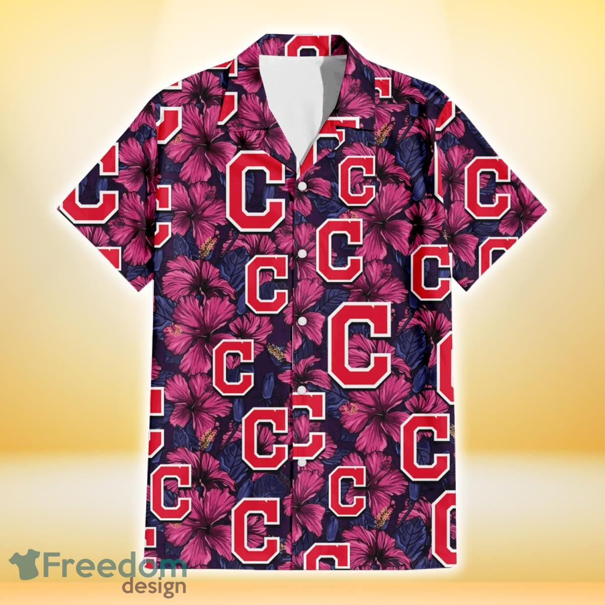 Cleveland-Indians-Violet-Red-Blue-Leaf-Black-Background-3D-Hawaiian-Shirt-Gift-For-Fans-1