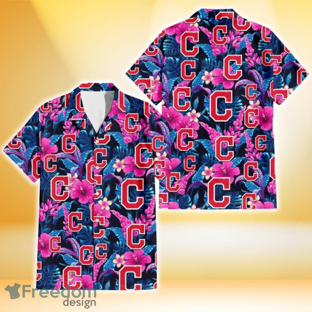Cleveland Indians Violet Red Hibiscus Blue Leaf Black Background 3D Hawaiian Shirt Gift For Fans Cleveland Indians Violet Red Hibiscus Blue Leaf Black Background 3D Hawaiian Shirt Gift For Fans