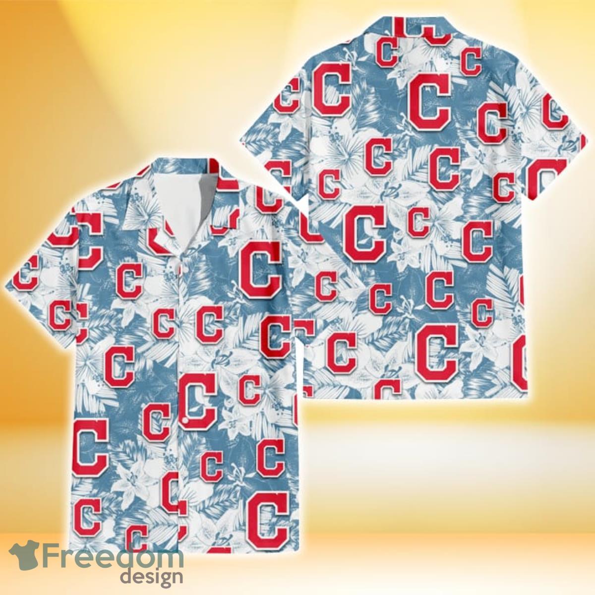 Cleveland Indians White Hibiscus Orchid Light Blue Background 3D Hawaiian Shirt Gift For Fans Cleveland Indians White Hibiscus Orchid Light Blue Background 3D Hawaiian Shirt Gift For Fans