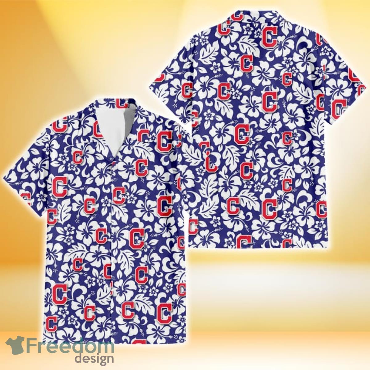 Cleveland Indians White Hibiscus Pattern Slate Blue Background 3D Hawaiian Shirt Gift For Fans Cleveland Indians White Hibiscus Pattern Slate Blue Background 3D Hawaiian Shirt Gift For Fans