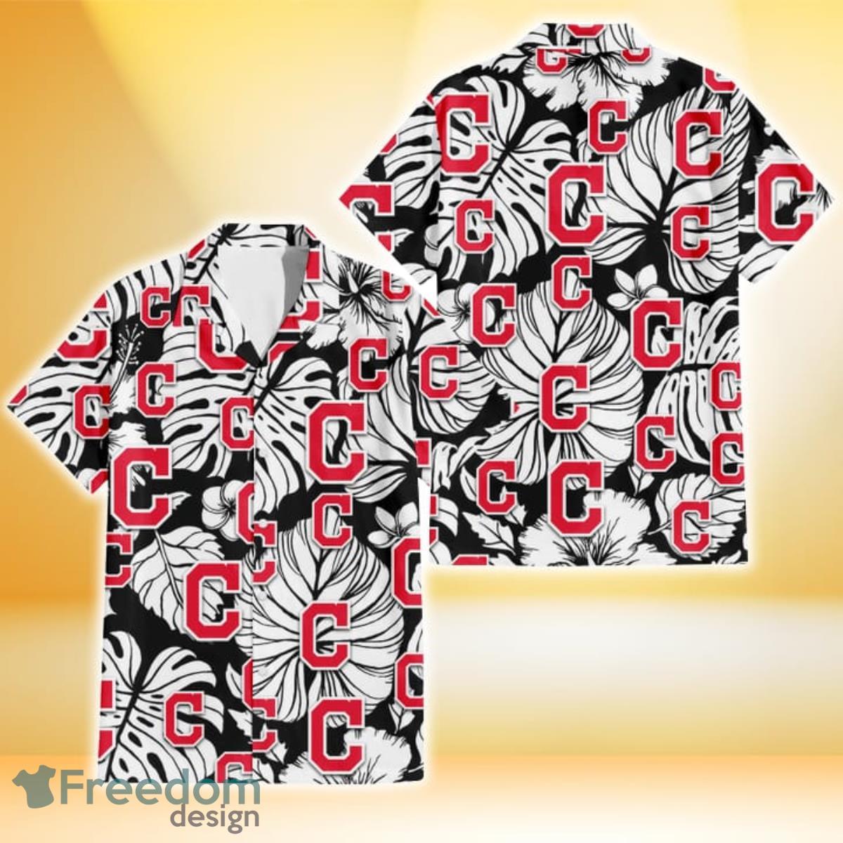 Cleveland Indians White Hibiscus Porcelain Flower Palm Leaf Black 3D Hawaiian Shirt Gift For Fans Cleveland Indians White Hibiscus Porcelain Flower Palm Leaf Black 3D Hawaiian Shirt Gift For Fans