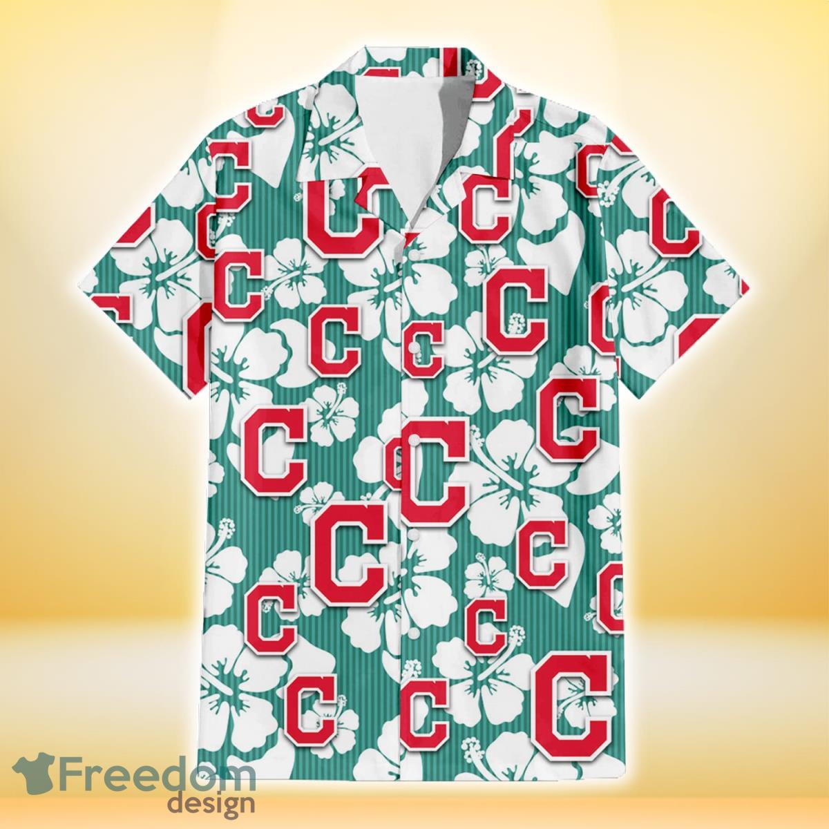 Cleveland-Indians-White-Hibiscus-Turquoise-Stripe-Background-3D-Hawaiian-Shirt-Gift-For-Fans-1