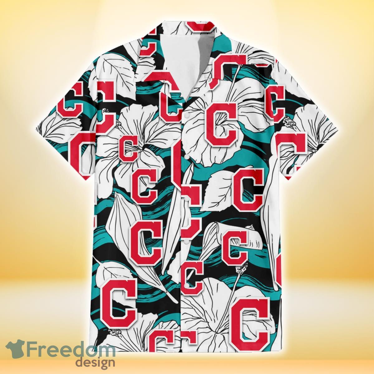 Cleveland-Indians-White-Hibiscus-Turquoise-Wave-Black-Background-3D-Hawaiian-Shirt-Gift-For-Fans-1
