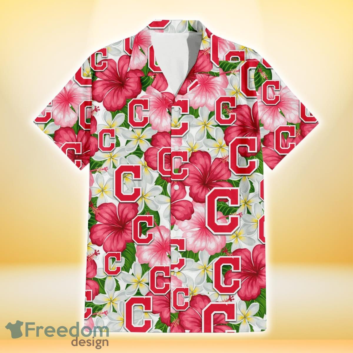 Cleveland-Indians-White-Porcelain-Flower-Pink-Hibiscus-White-Background-3D-Hawaiian-Shirt-Gift-For-Fans-1