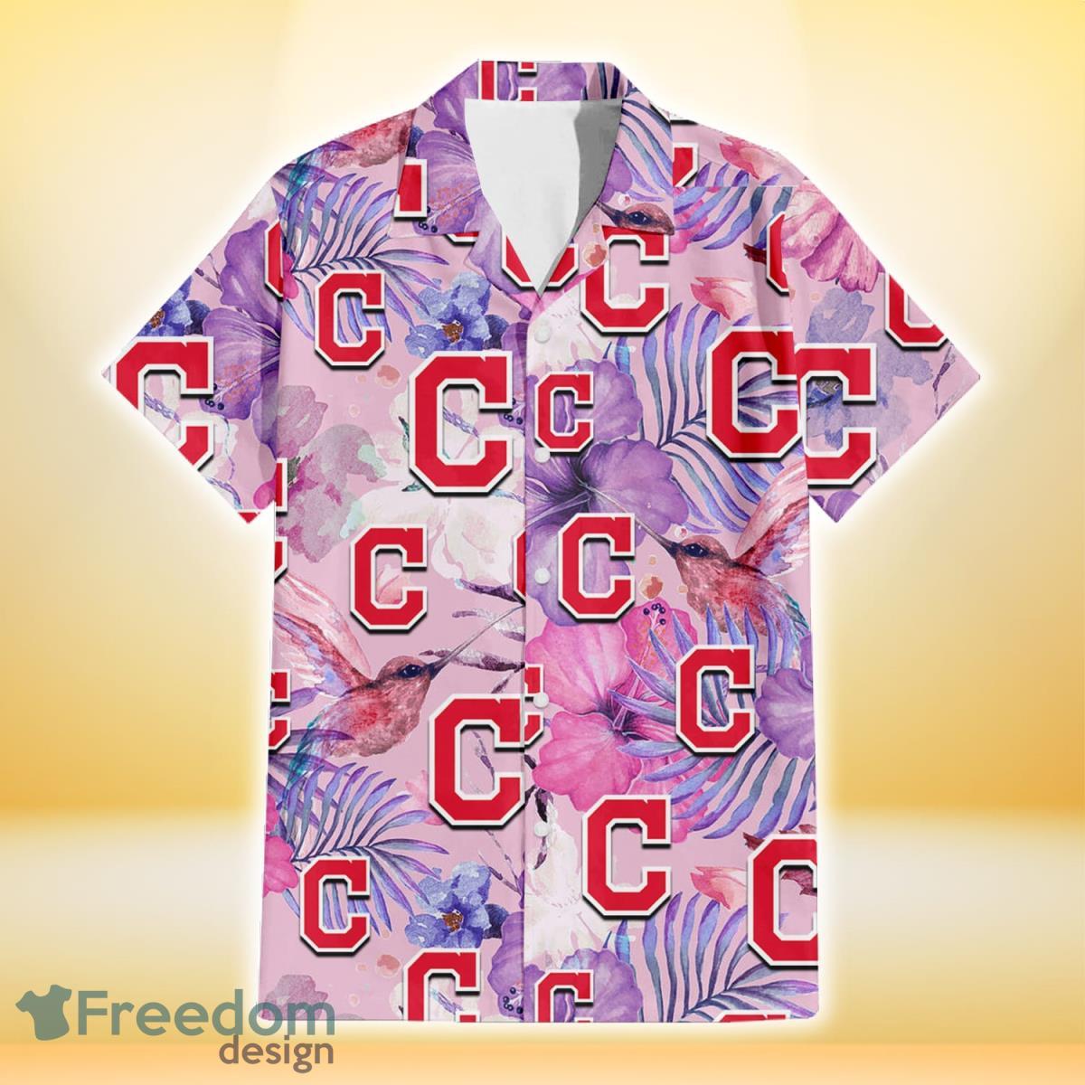 Cleveland-Indians-White-Purple-Hibiscus-Pink-Hummingbird-Pink-Background-3D-Hawaiian-Shirt-Gift-For-Fans-1