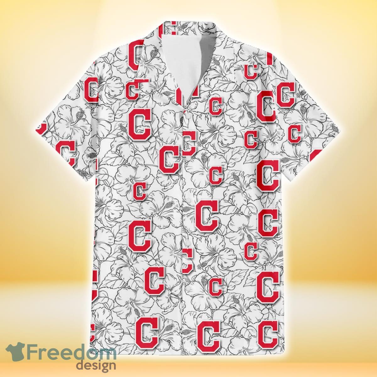 Cleveland-Indians-White-Sketch-Hibiscus-Pattern-White-Background-3D-Hawaiian-Shirt-Gift-For-Fans-1