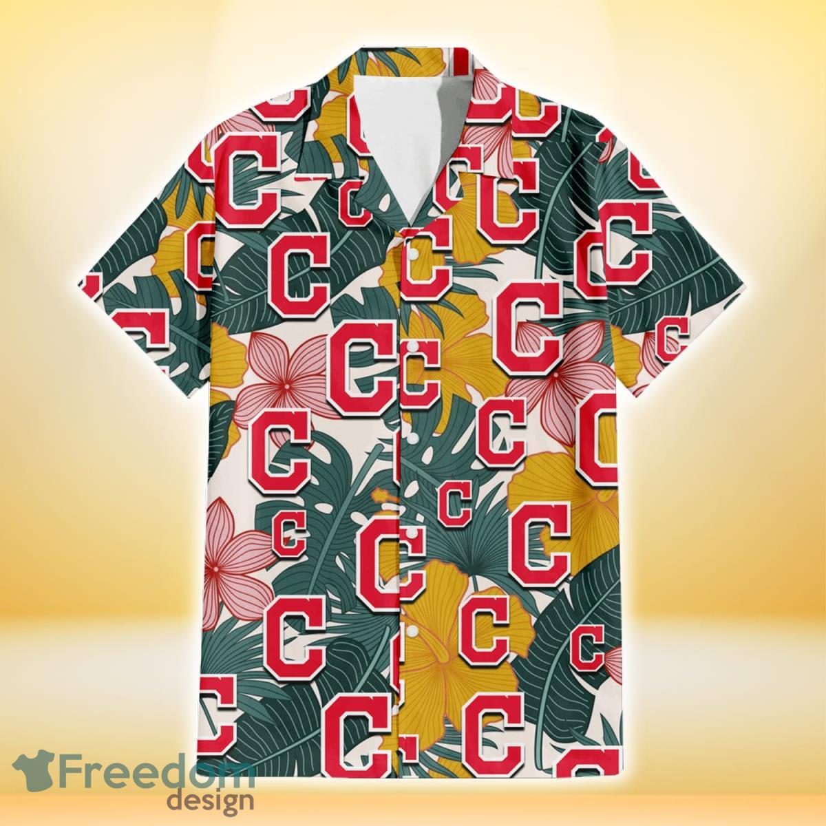 Cleveland-Indians-Yellow-Hibiscus-Green-Banana-Leaf-Pink-Porcelain-Flower-3D-Hawaiian-Shirt-Gift-For-Fans-1