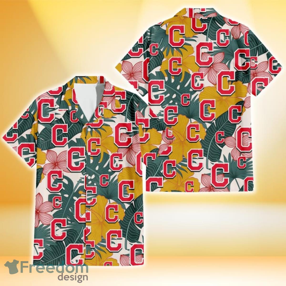 Cleveland Indians Yellow Hibiscus Green Banana Leaf Pink Porcelain Flower 3D Hawaiian Shirt Gift For Fans Cleveland Indians Yellow Hibiscus Green Banana Leaf Pink Porcelain Flower 3D Hawaiian Shirt Gift For Fans