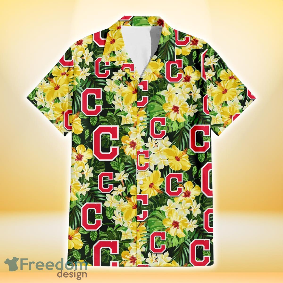 Cleveland-Indians-Yellow-Hibiscus-Tropical-Green-Leaf-Black-Background-3D-Hawaiian-Shirt-Gift-For-Fans-1