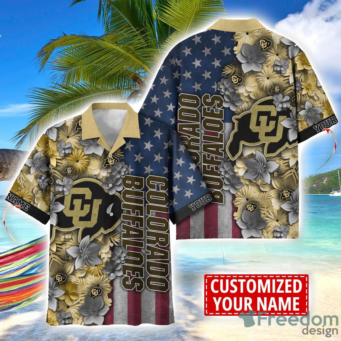 Colorado Buffaloes Custom name USA Flag 4th July Independence Day Hawaiian Shirt Colorado Buffaloes Custom name USA Flag 4th July Independence Day Hawaiian Shirt