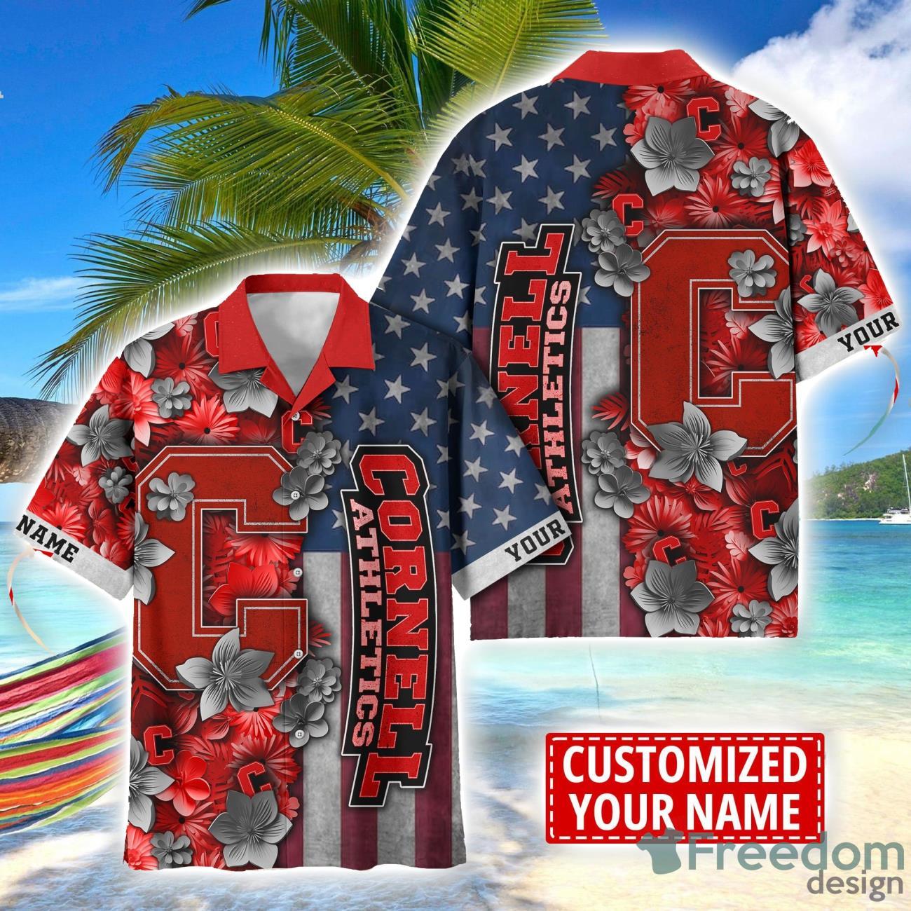 Cornell Big Red Custom name USA Flag 4th July Independence Day Hawaiian Shirt Cornell Big Red Custom name USA Flag 4th July Independence Day Hawaiian Shirt