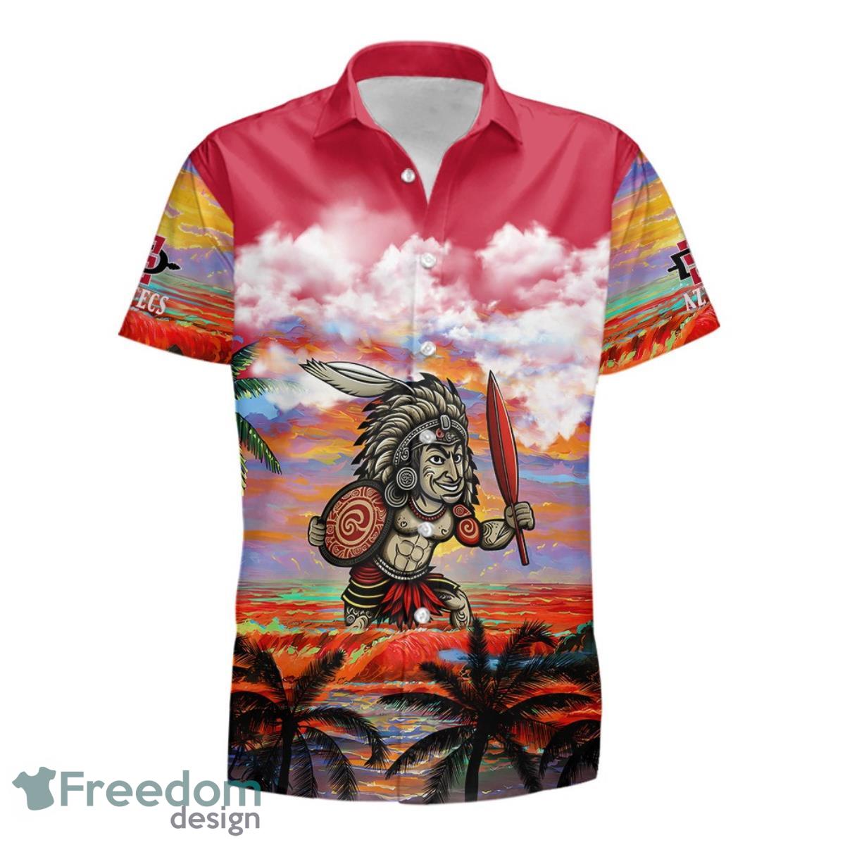Custom-Name-San-Diego-State-Aztecs-Mens-Basketball-Sunset-Pattern-For-Fans-3D-Hawaiian-Shirt-1