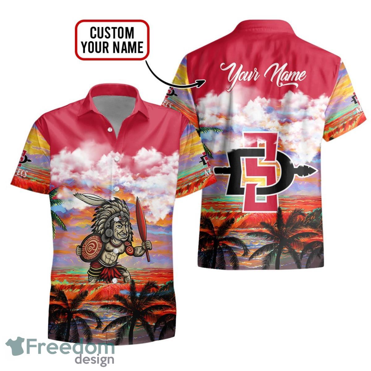Custom Name San Diego State Aztecs Men’s Basketball Sunset Pattern For Fans 3D Hawaiian Shirt Custom Name San Diego State Aztecs Men’s Basketball Sunset Pattern For Fans 3D Hawaiian Shirt