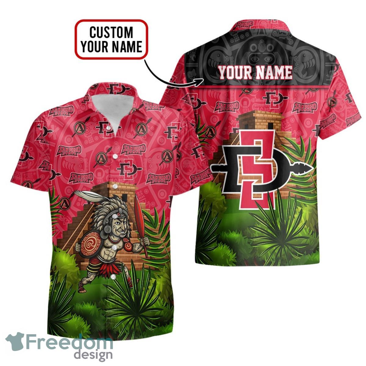 Custom Name San Diego State Aztecs Men’s Basketball Tropical Pattern For Fans 3D Hawaiian Shirt Custom Name San Diego State Aztecs Men’s Basketball Tropical Pattern For Fans 3D Hawaiian Shirt