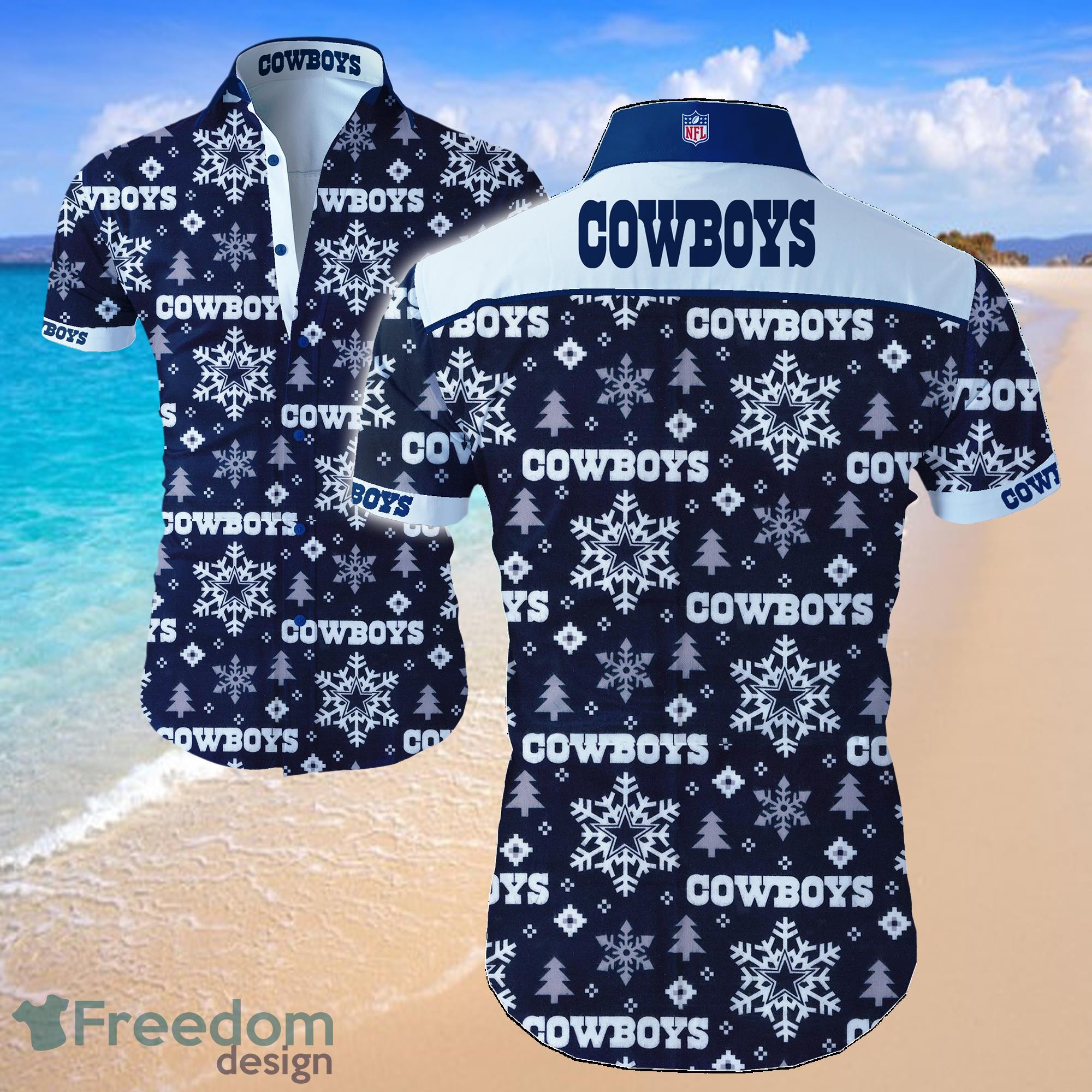 Dallas Cowboys Logo Snowflakes Blue Shirt Hawaiian Summer Beach Shirt Full Print Dallas Cowboys Logo Snowflakes Blue Shirt Hawaiian Summer Beach Shirt Full Print